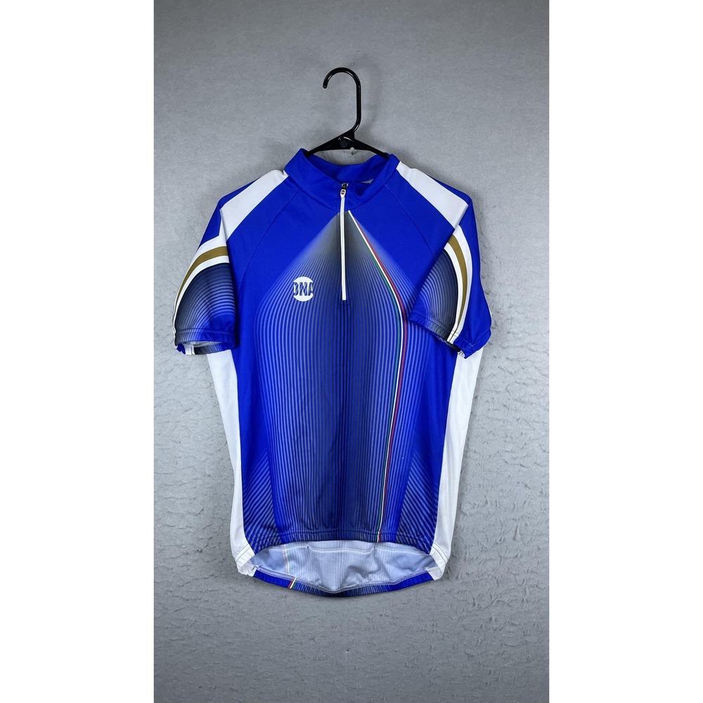 DNA Cycling Italico‎ Jersey Mens Medium Blue Striped 1/4 Zip Short Sleeve Bike